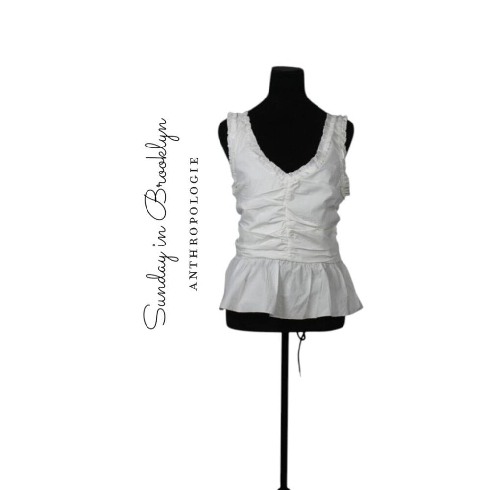 Sunday in Brooklyn by Anthropologie White Tank Top with Ruffles Size Large